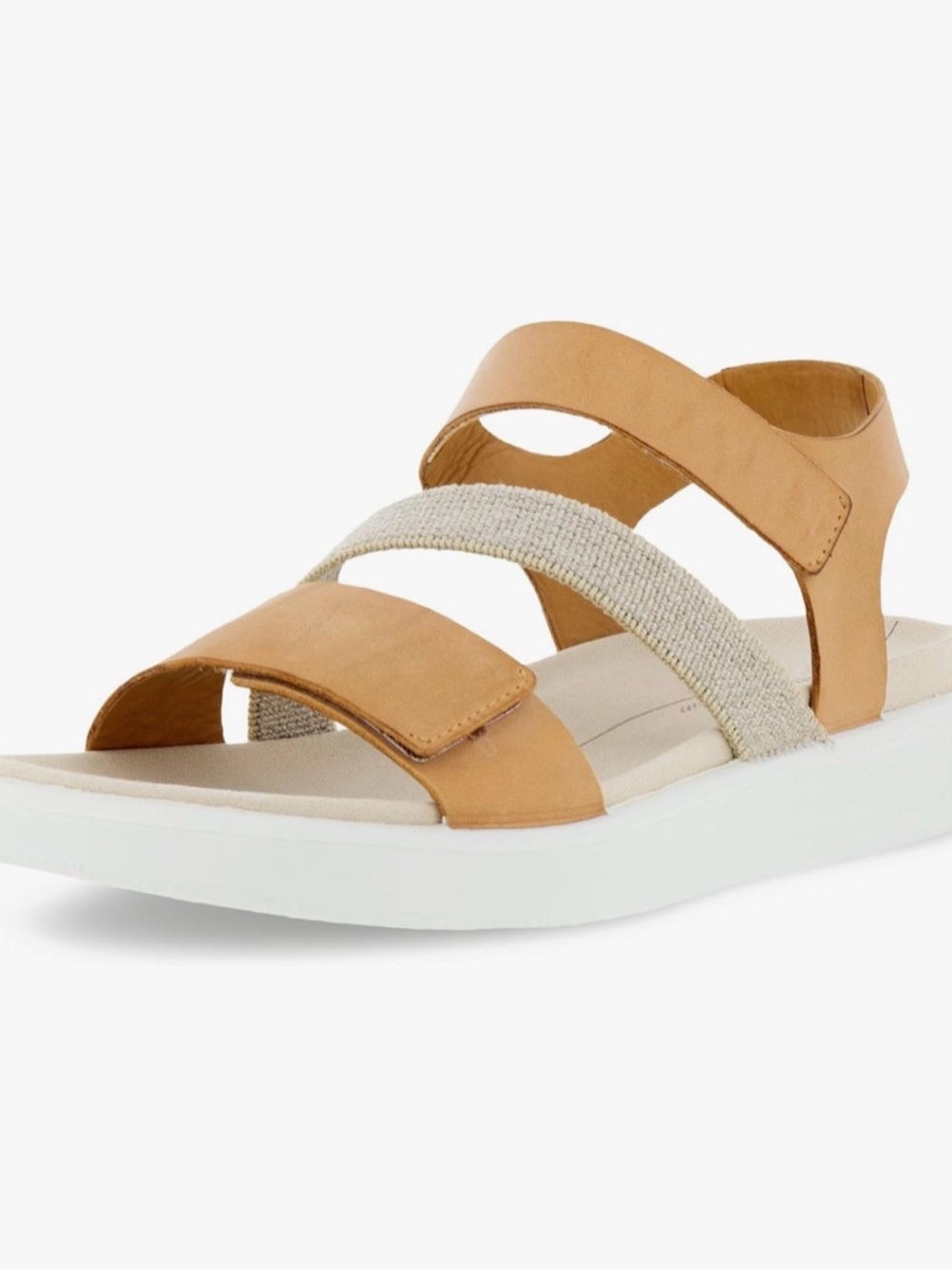 Women’s Ecco Tan Leather Strap Sandals with Cream Elastic